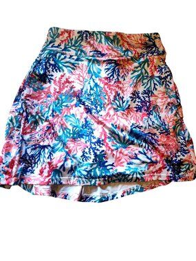Emerald 18 Womens Coral Reef Print Skort With Built-In Shorts Small